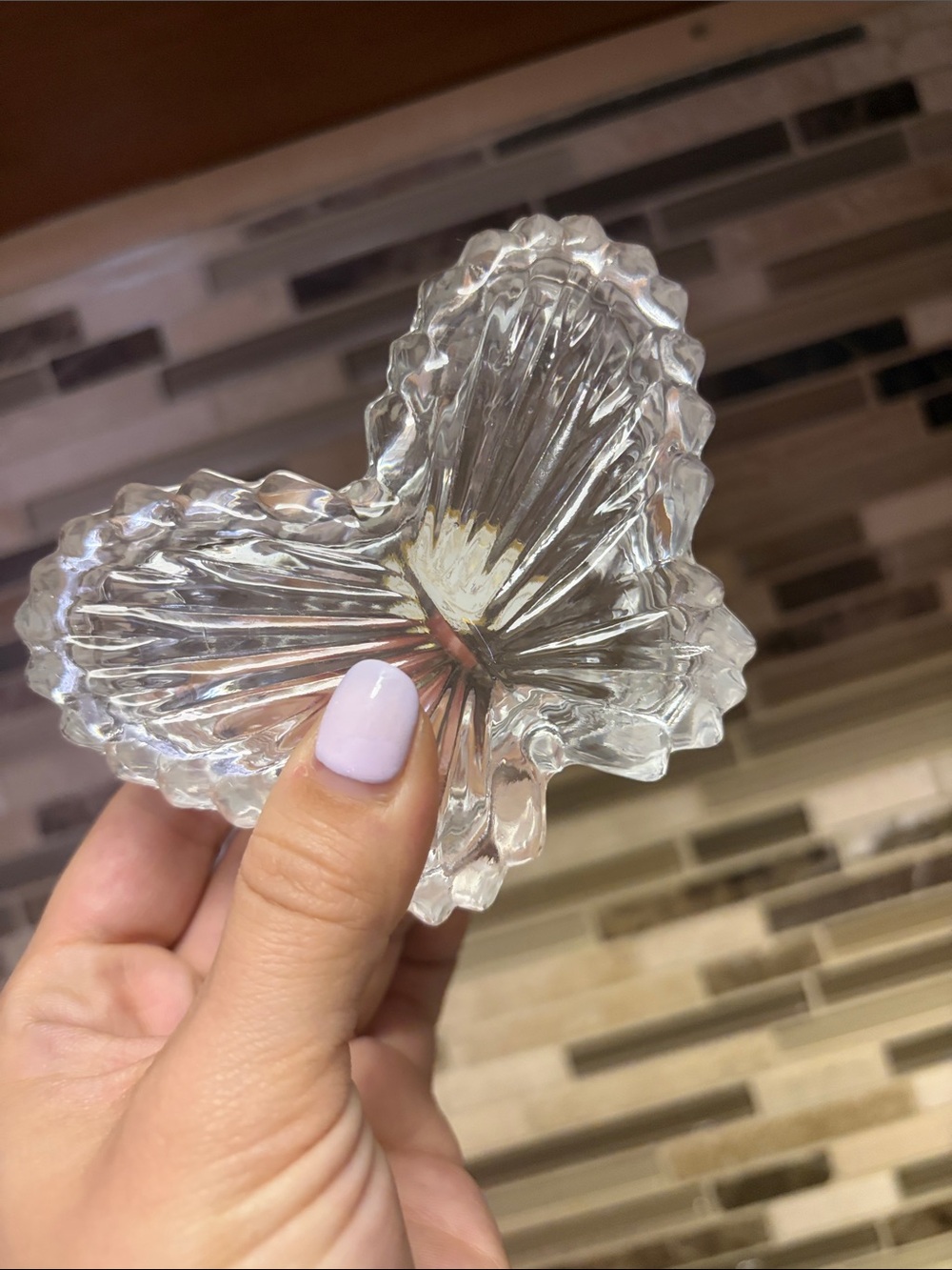 Crystal Clear Vintage Butterfly Trinket Dish with Lid